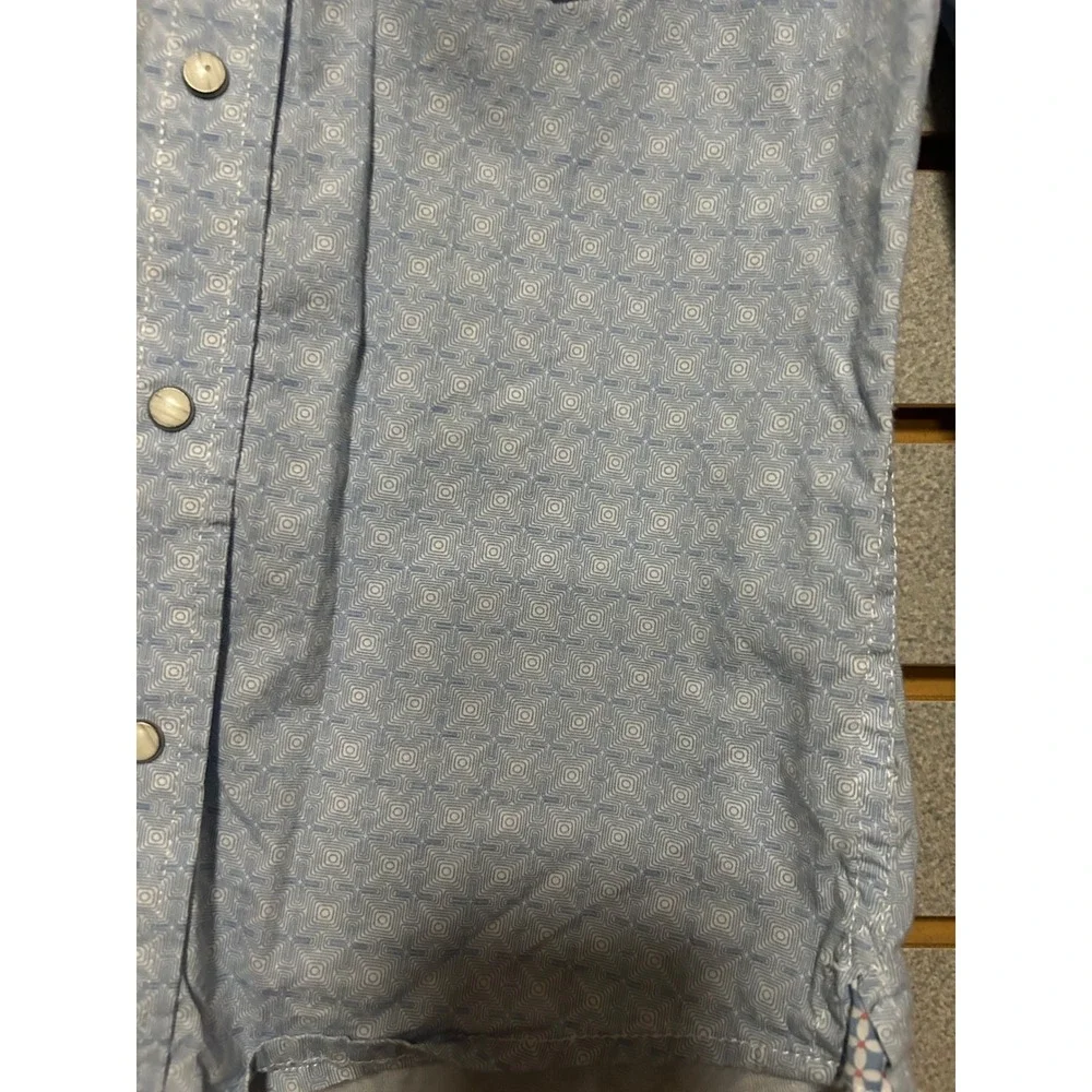 Wrangler 20X Boys Western Snap Shirt Light Blue‎ Geometric Square Pattern Size M